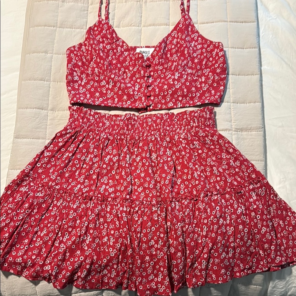 Princess Polly Red Floral Crop Top and Skirt Set